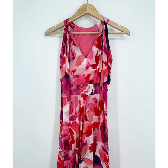 Eliza J Floral Print Halter Maxi Dress Chiffon Sleeveless Long Formal Gown Pink - Picture 10 of 13